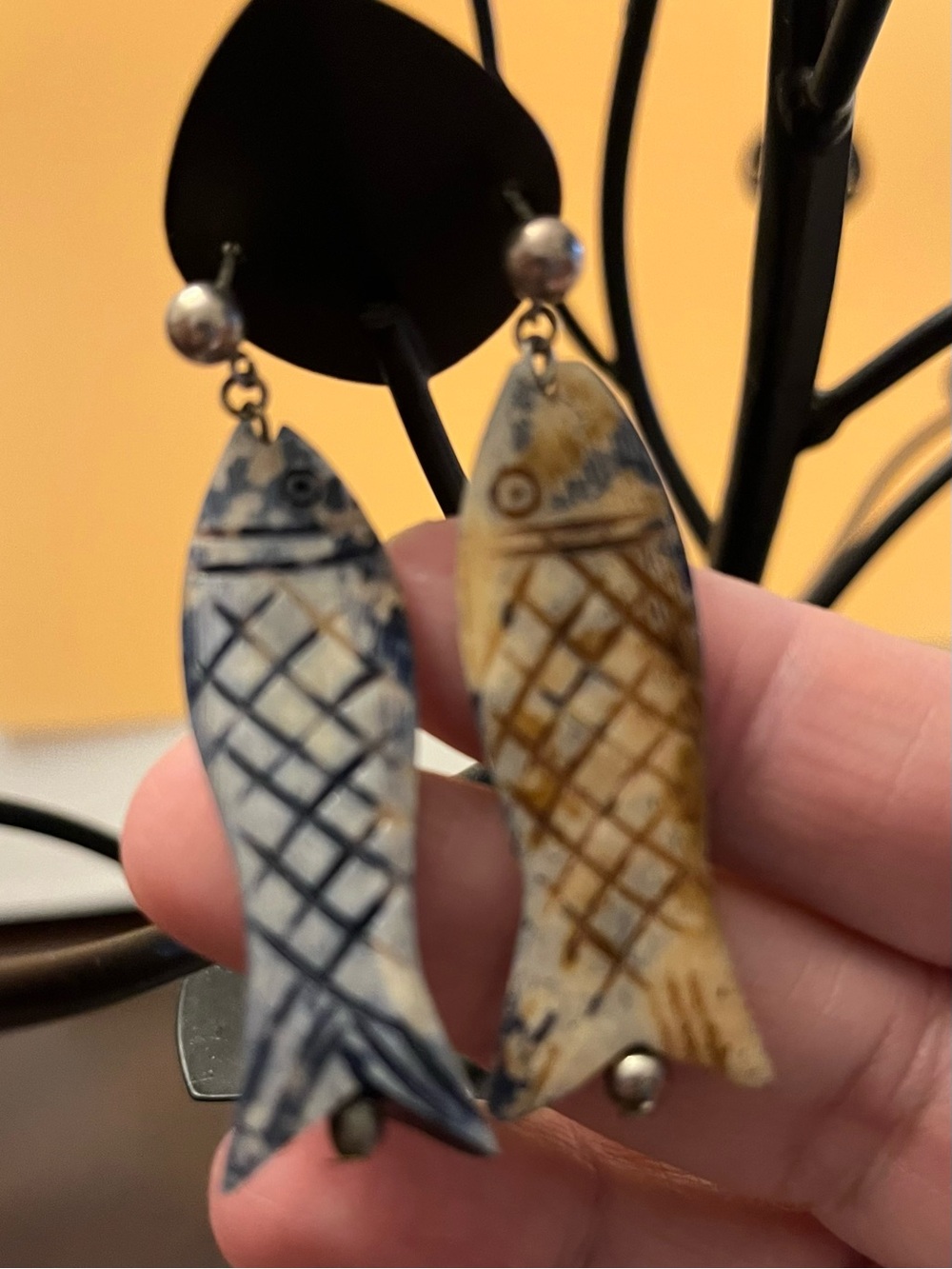 Handcrafted Blue and Brown Fish Drop Earrings